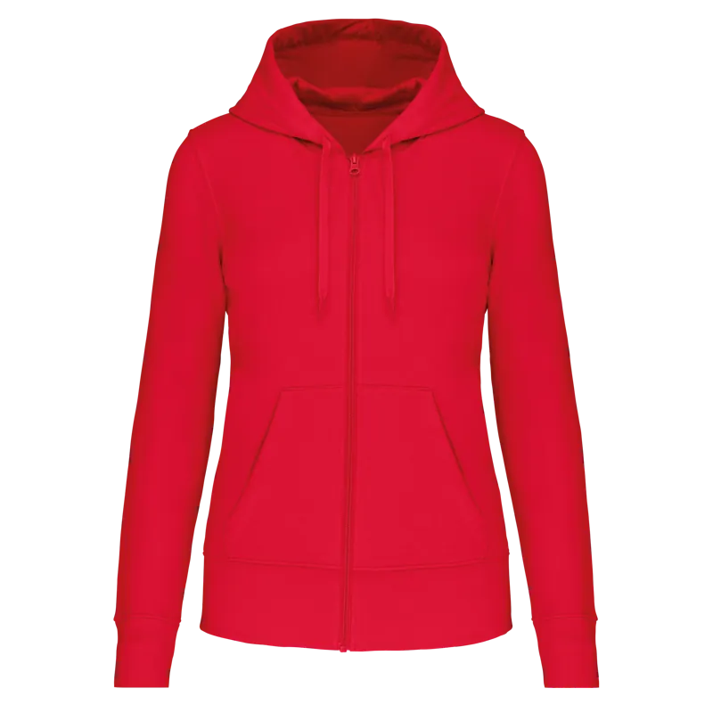 Ecologische damessweater met capuchon en ritssluiting in Red