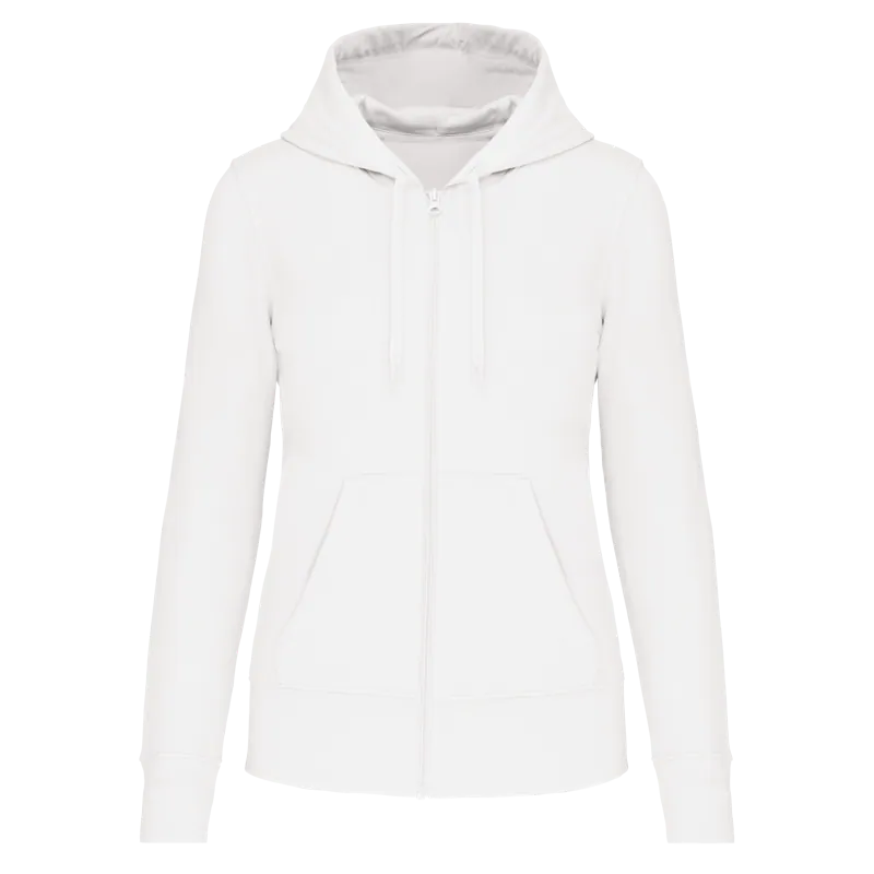 Ecologische damessweater met capuchon en ritssluiting in White