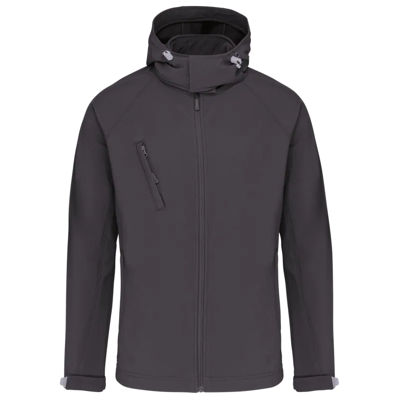 Heren softshell jas met afneembare capuchon in Titanium