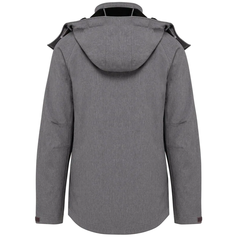 Dames softshell jas met afneembare capuchon in Marl Grey