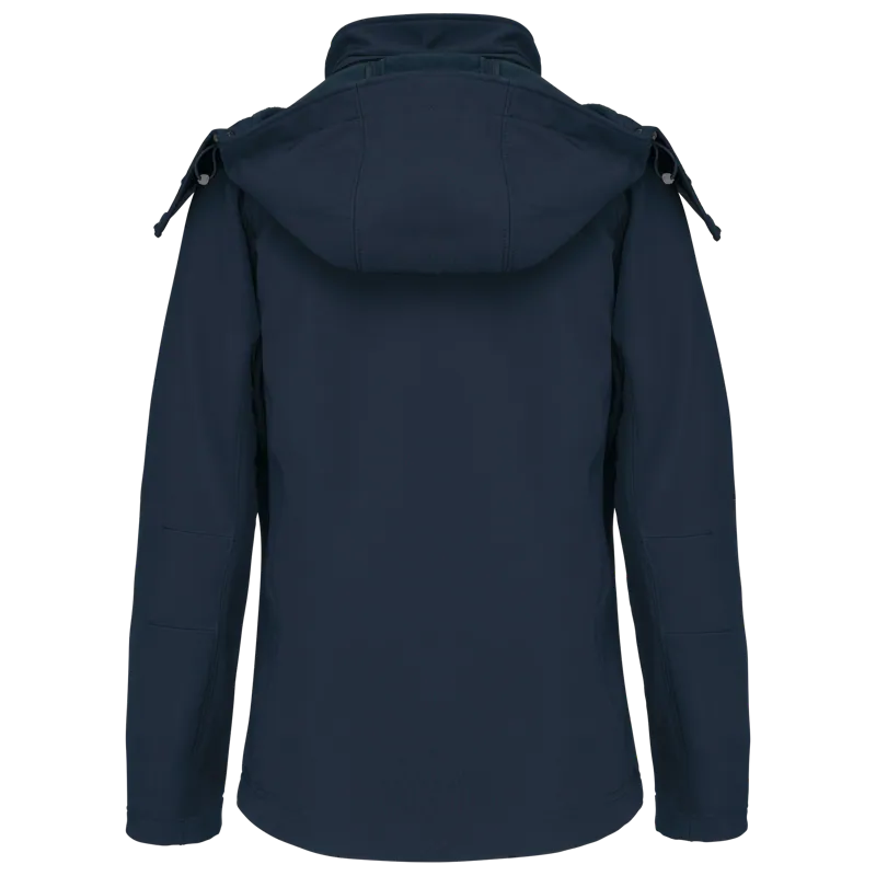 Dames softshell jas met afneembare capuchon in Navy, achterkant