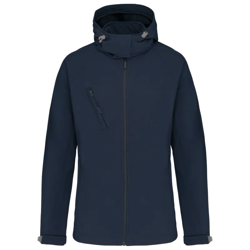 Dames softshell jas met afneembare capuchon in Navy