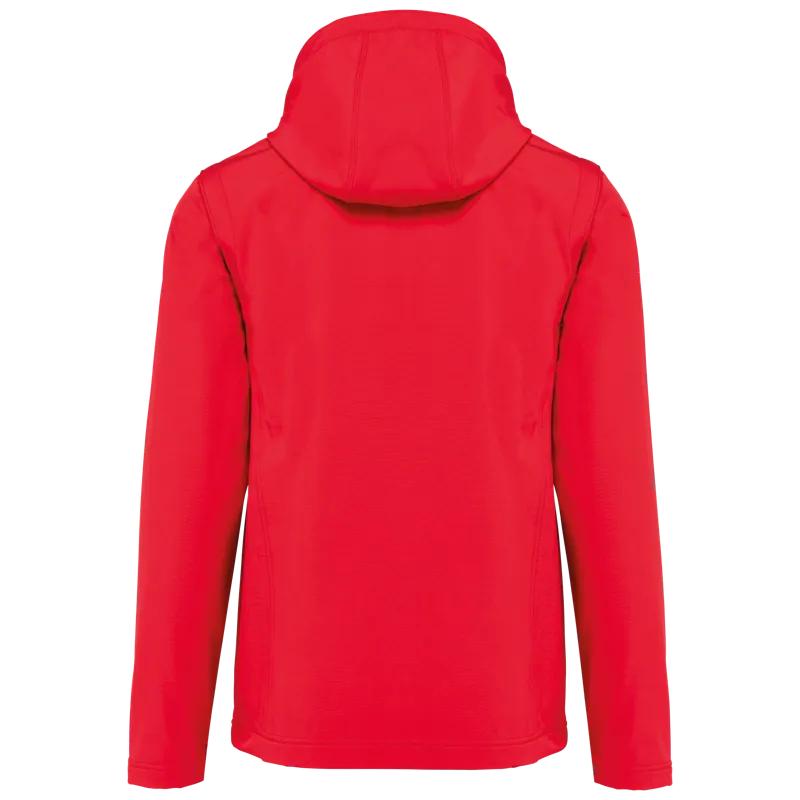 3-laags uniseks softshelljas met afneembare capuchon en mouwen in Red, achterkant