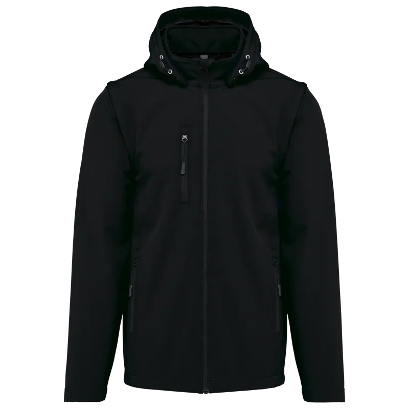 3-laags uniseks softshelljas met afneembare capuchon en mouwen in Black
