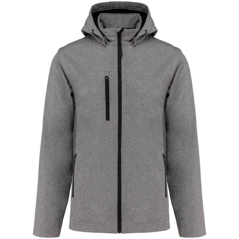 3-laags uniseks softshelljas met afneembare capuchon en mouwen in Marl Grey
