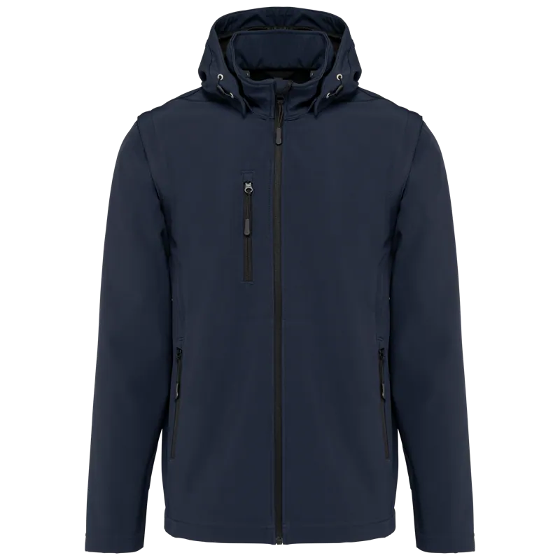 3-laags uniseks softshelljas met afneembare capuchon en mouwen in Navy