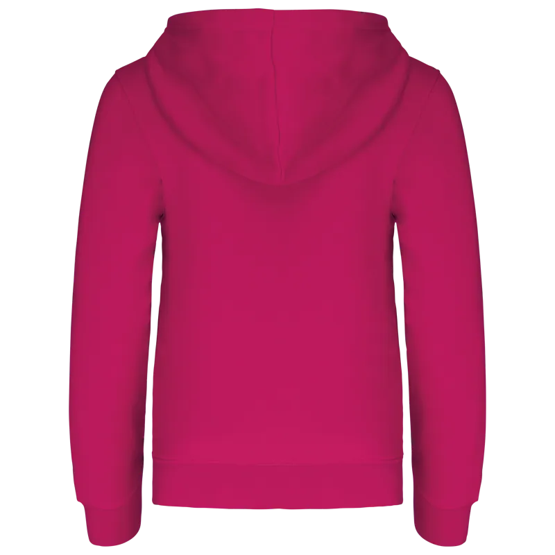 Kinder Sweater met gecontrasteerde capuchon in Fuchsia / Fine Grey, achterkant