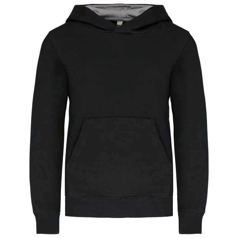 Kinder Sweater met gecontrasteerde capuchon in Black / Fine Grey