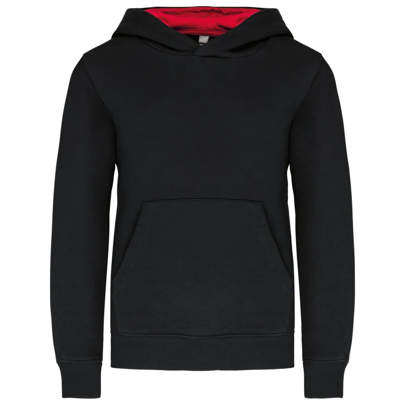 Kinder Sweater met gecontrasteerde capuchon in Black / Red