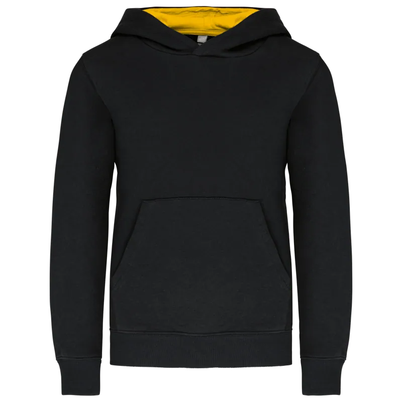 Kinder Sweater met gecontrasteerde capuchon in Black / Yellow