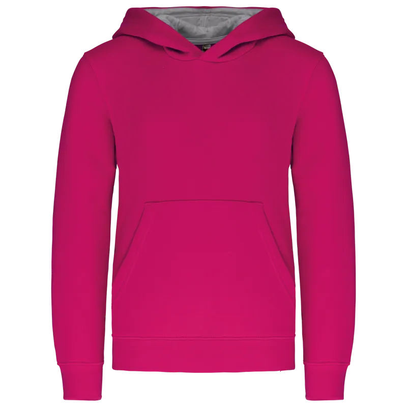 Kinder Sweater met gecontrasteerde capuchon in Fuchsia / Fine Grey