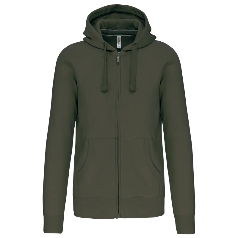 Hooded Sweater Met Rits in Dark Khaki