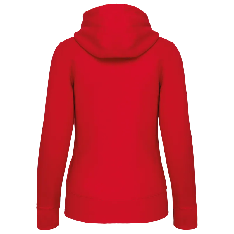 Damessweater met rits en capuchon in Red, achterkant