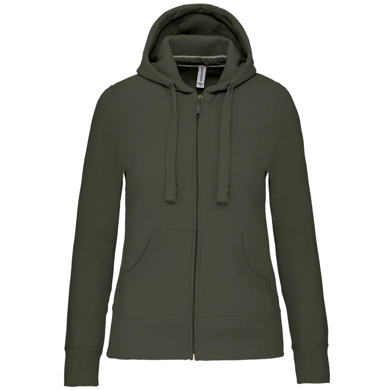 Damessweater met rits en capuchon in Dark Khaki
