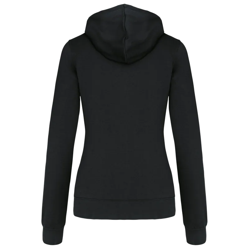 Damessweater met capuchon in contrasterende kleur in Black / Red, achterkant