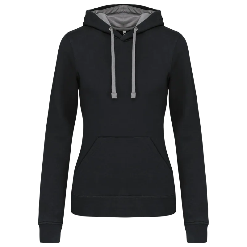 Damessweater met capuchon in contrasterende kleur in Black / Fine Grey