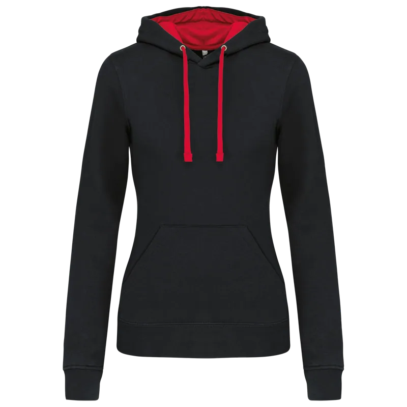 Damessweater met capuchon in contrasterende kleur in Black / Red