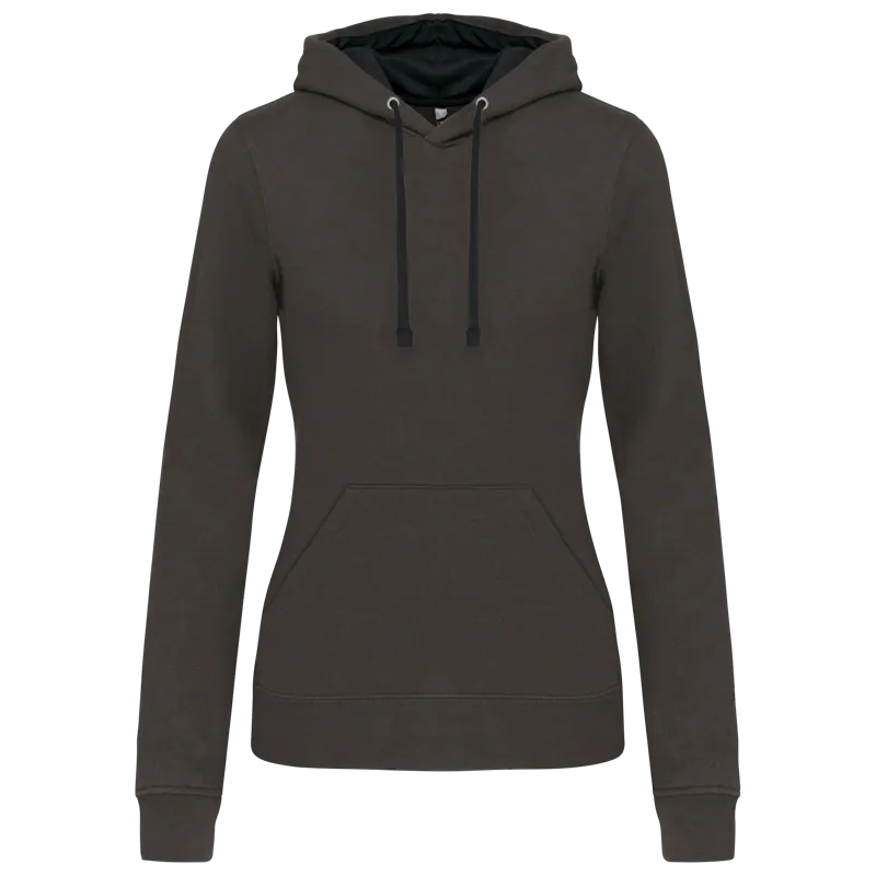 Damessweater met capuchon in contrasterende kleur in Dark Grey / Black