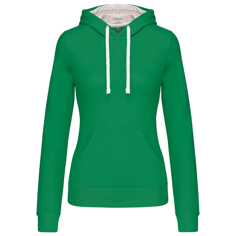 Damessweater met capuchon in contrasterende kleur in Light Kelly Green / White