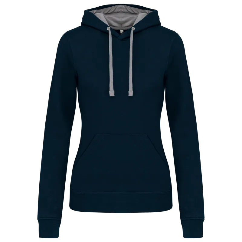 Damessweater met capuchon in contrasterende kleur in Navy / Fine Grey