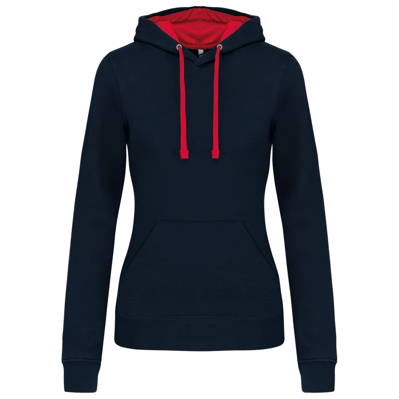 Damessweater met capuchon in contrasterende kleur in Navy / Red