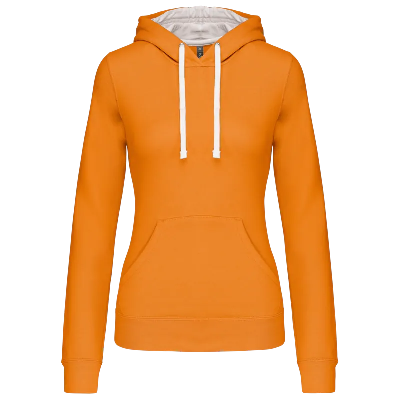 Damessweater met capuchon in contrasterende kleur in Orange / White