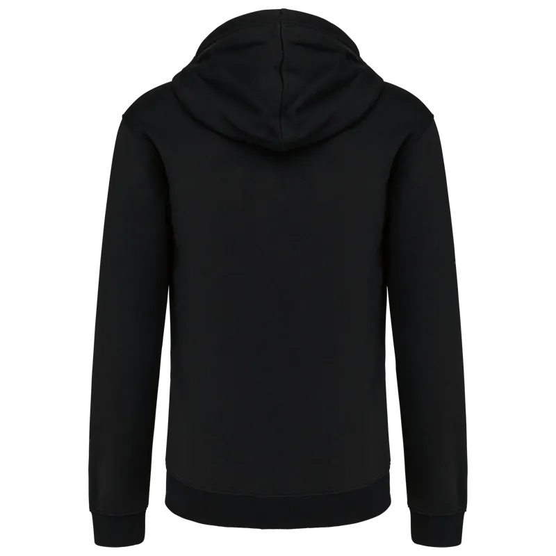 Herensweater met rits en capuchon in contrasterende kleur in Black / Fine Grey, achterkant