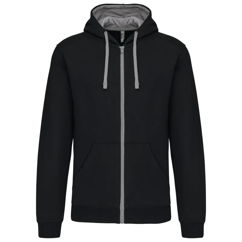 Herensweater met rits en capuchon in contrasterende kleur in Black / Fine Grey