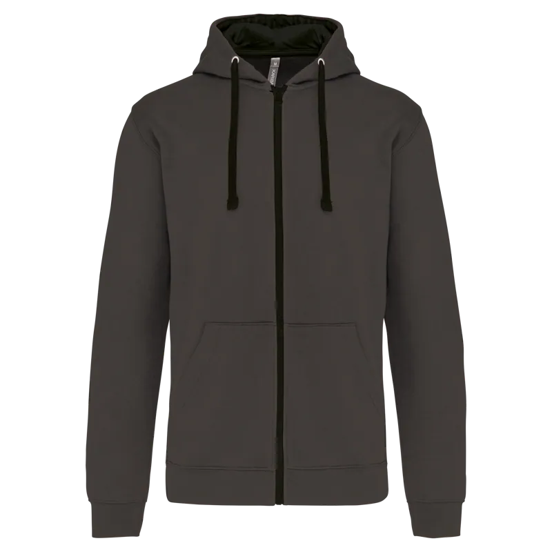 Herensweater met rits en capuchon in contrasterende kleur in Dark Grey / Black