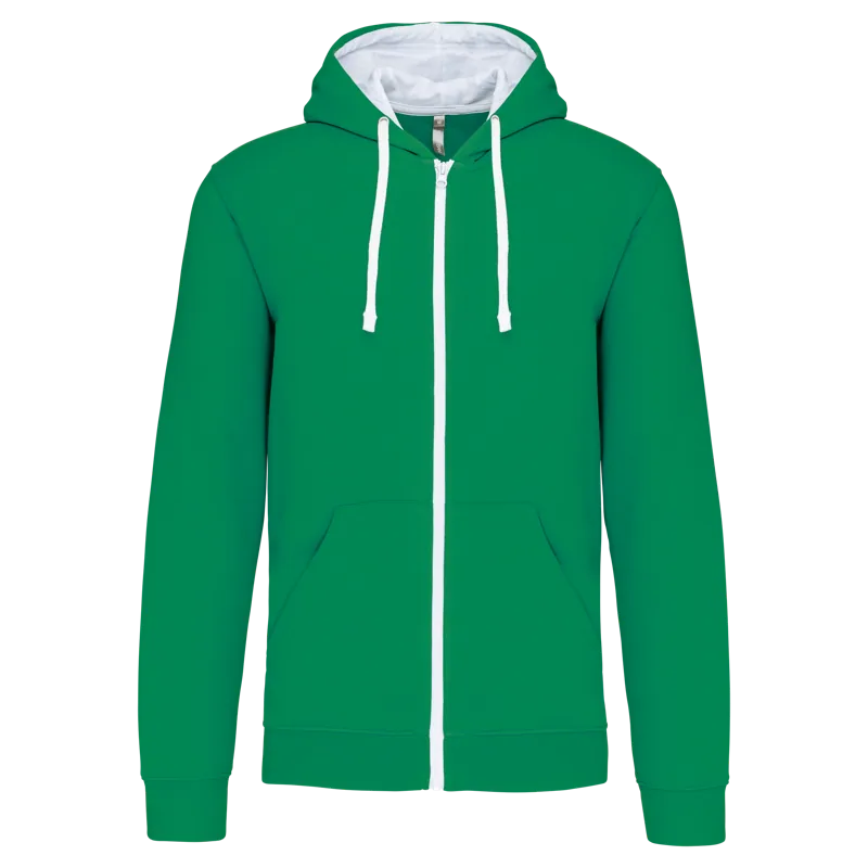 Herensweater met rits en capuchon in contrasterende kleur in Light Kelly Green / White