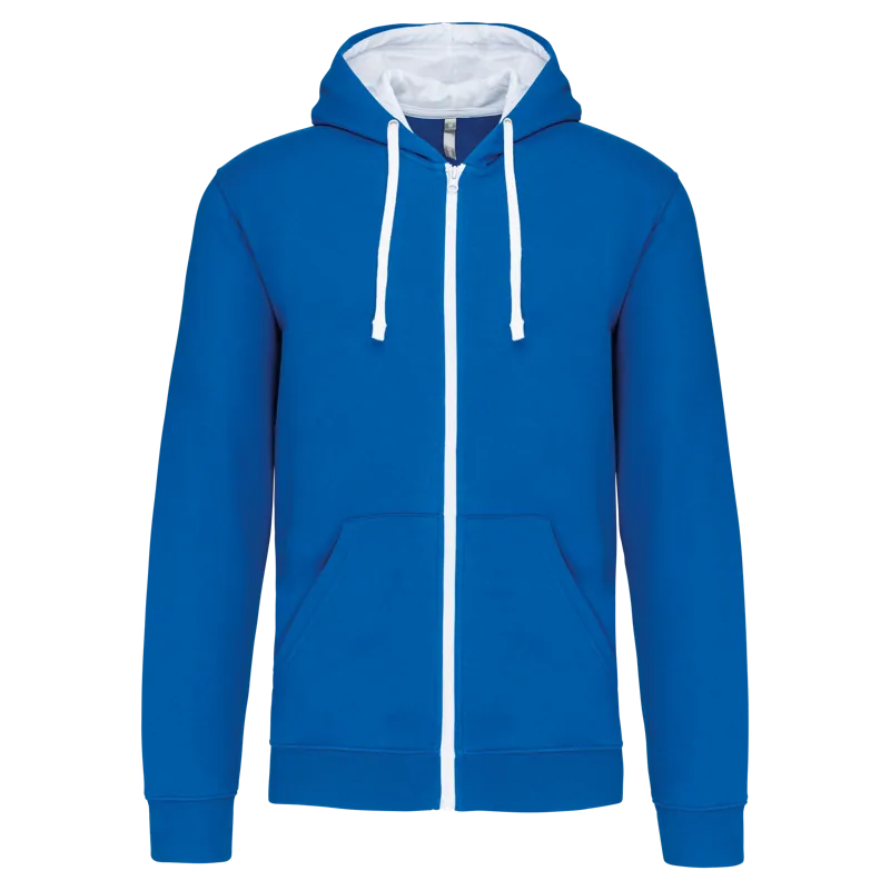 Herensweater met rits en capuchon in contrasterende kleur in Light Royal Blue / White