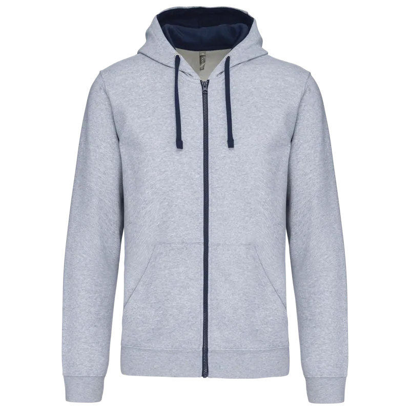 Herensweater met rits en capuchon in contrasterende kleur in Oxford Grey / Navy