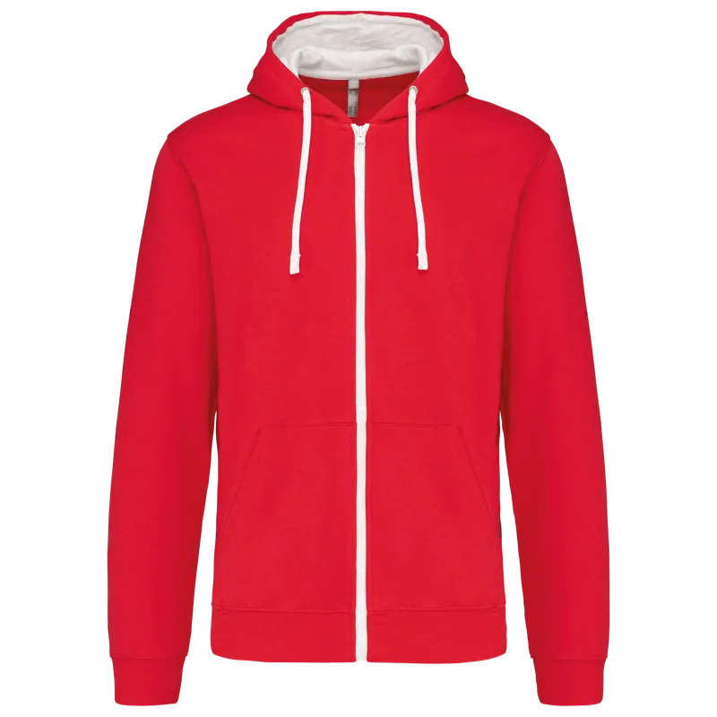 Herensweater met rits en capuchon in contrasterende kleur in Red / White