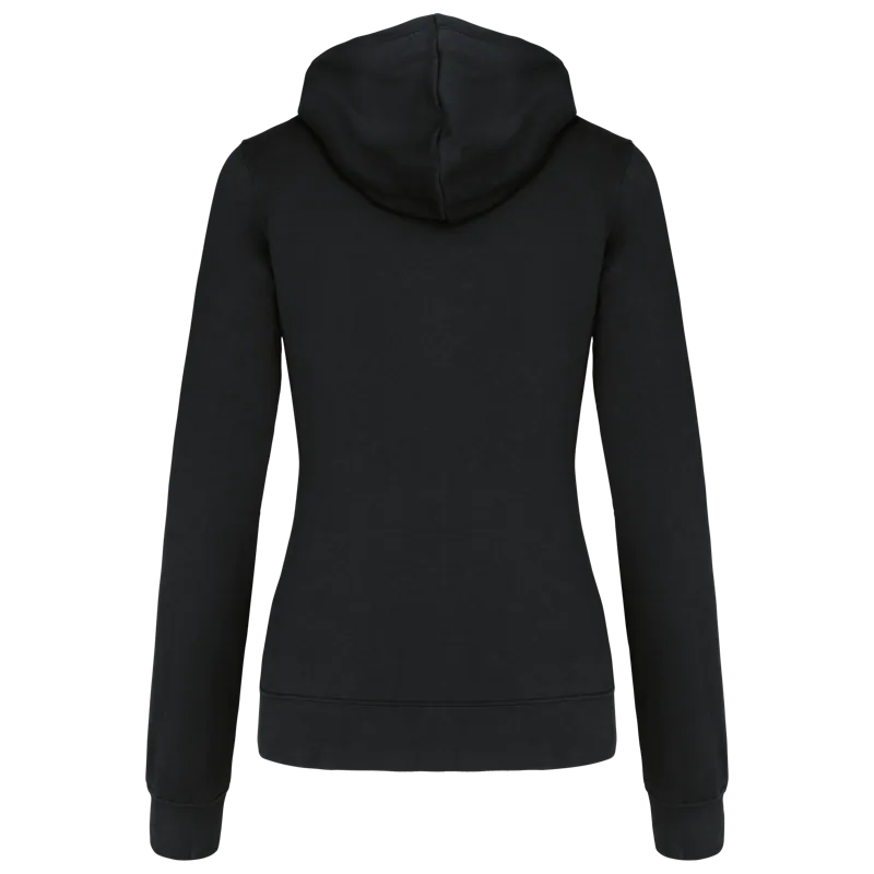 Damessweater met rits en capuchon in contrasterende kleur in Black / Yellow, achterkant