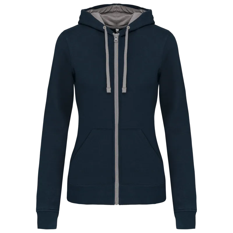 Damessweater met rits en capuchon in contrasterende kleur in Navy / Fine Grey