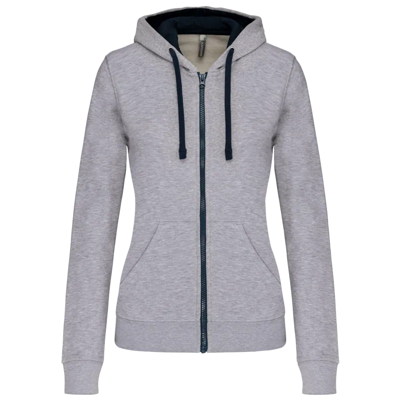 Damessweater met rits en capuchon in contrasterende kleur in Oxford Grey / Navy