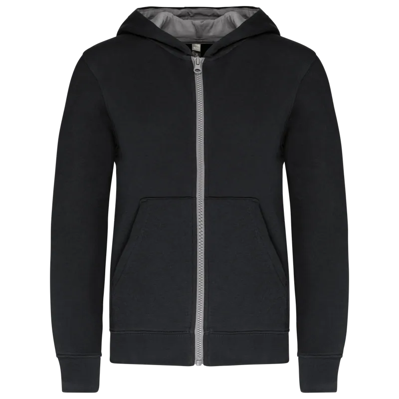 Kindersweatvest met capuchon in Black / Fine Grey