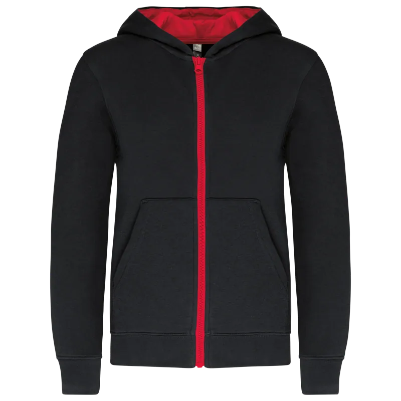 Kindersweatvest met capuchon in Black / Red