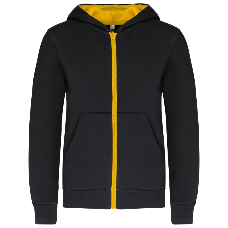 Kindersweatvest met capuchon in Black / Yellow