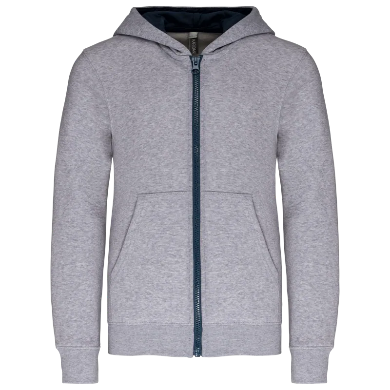 Kindersweatvest met capuchon in Oxford Grey / Navy