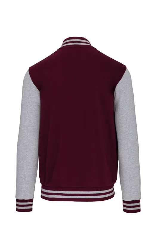 College jacket unisex in Wine / Oxford Grey, achterkant