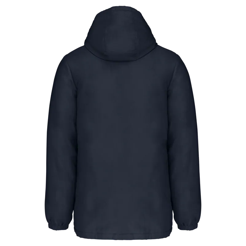 Unisex gerecyclede parka met capuchon in Navy, achterkant