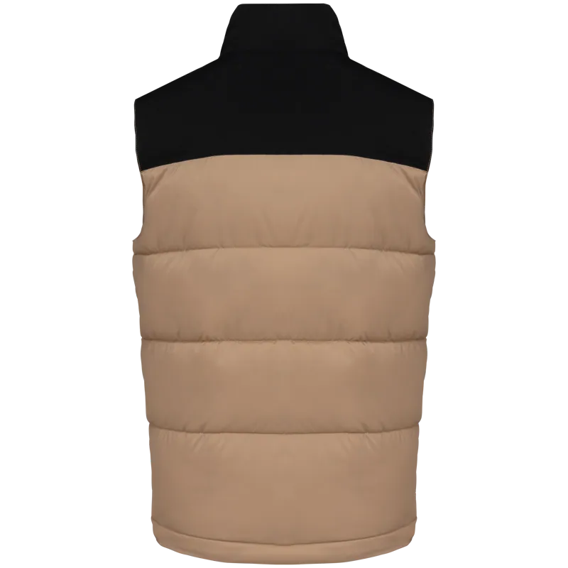 Tweekleurige gewatteerde bodywarmer uniseks in Wet Sand / Black, achterkant