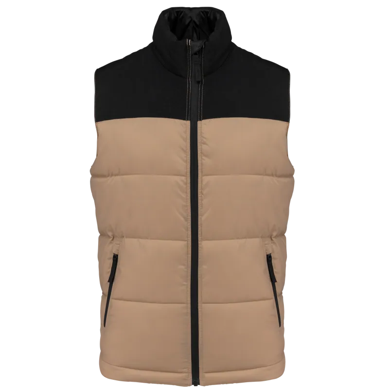 Tweekleurige gewatteerde bodywarmer uniseks in Wet Sand / Black