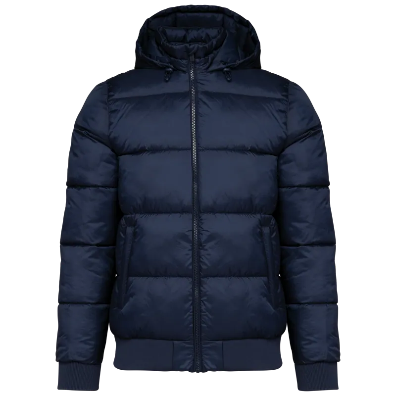Uniseks donsjack met capuchon van gerecycled ripstop in Navy