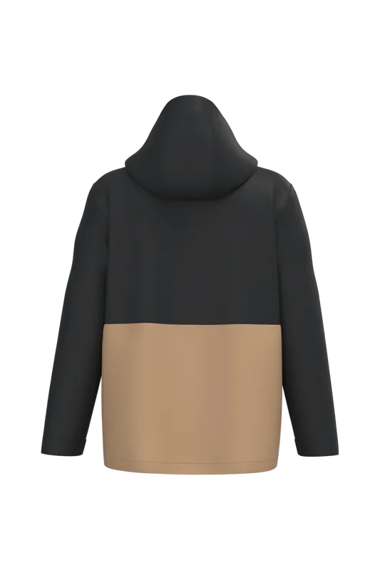 3-in-1 regenparka met capuchon in twee kleuren uniseks in Camel / Black, achterkant