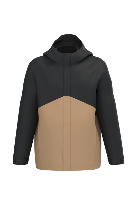3-in-1 regenparka met capuchon in twee kleuren uniseks in Camel / Black