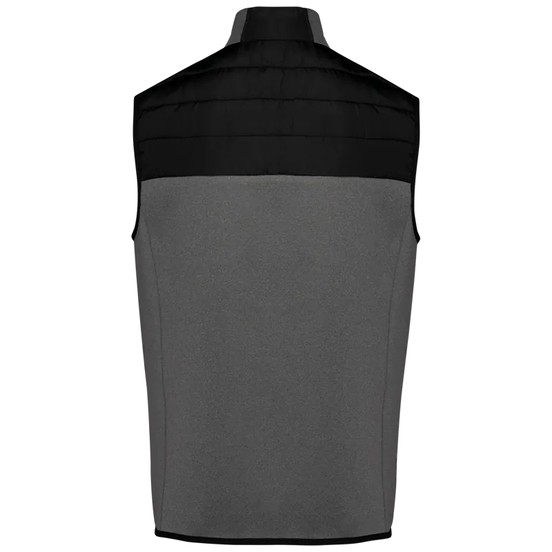 Herenbodywarmer in twee stoffen in Black / Dark Grey Heather, achterkant