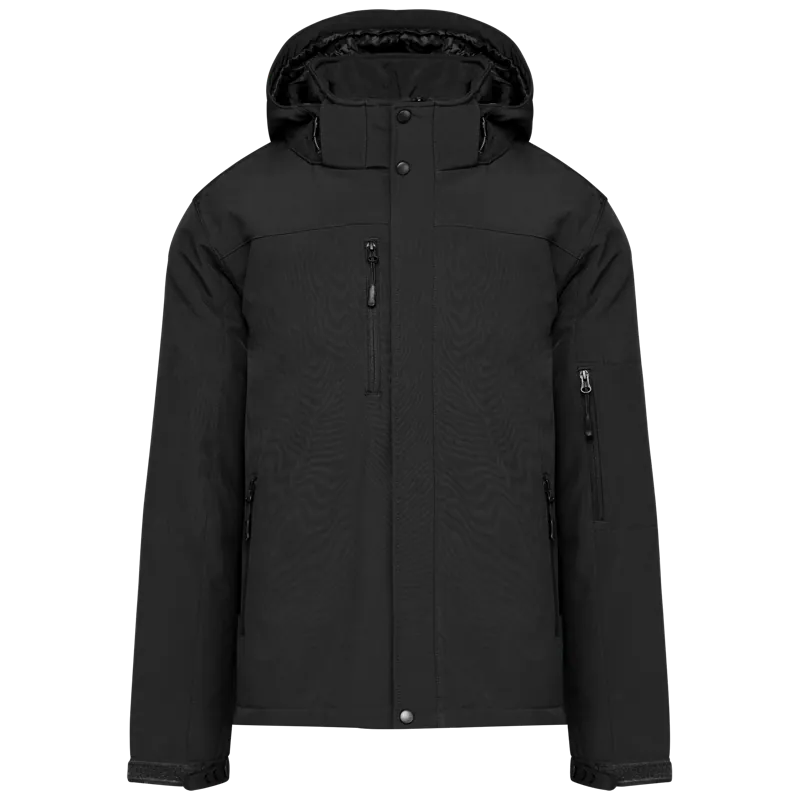 Gewatteerde softshell herenparka met capuchon in Black