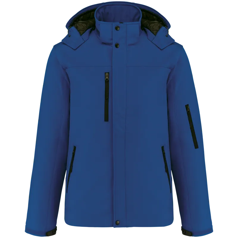 Gewatteerde softshell herenparka met capuchon in Dark Royal Blue